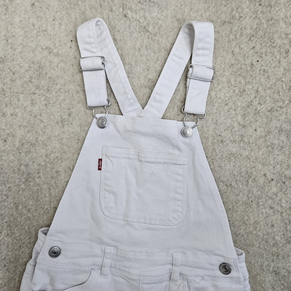 (NEW) Levi's Shortall White Denim Shorts Overalls Size 7Y - Picture 3 of 6